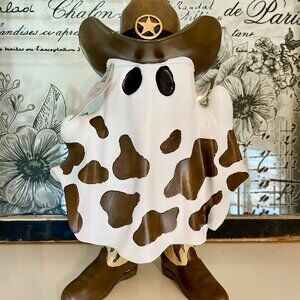 NEW Halloween Goblin & Ghoul Cowboy Ghost with Brown Cow Print and Cowboy Hat